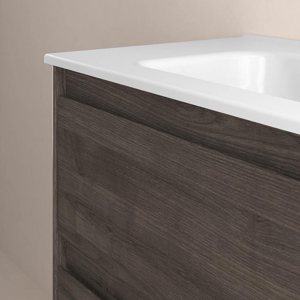 Samara Ash Modern Vanity Unit with Integrated Sink and Mirror