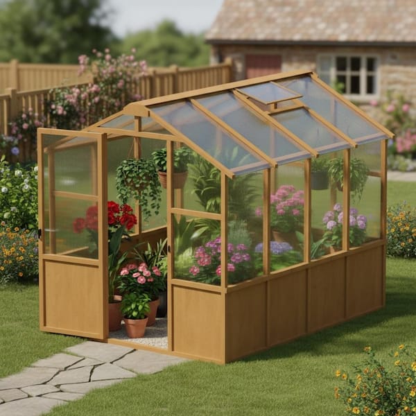 JPJPUU 71 in. W x 64.5 in. D x 82.7 in. H Wood Walk-in Greenhouse