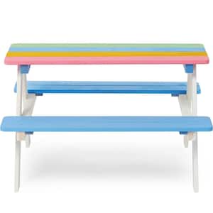 35 in. x 31 in. x 19 in. Rainbow Color Kids Outdoor Picnic Table Wooden Table and Chair Set Kids Activity Sensory Table