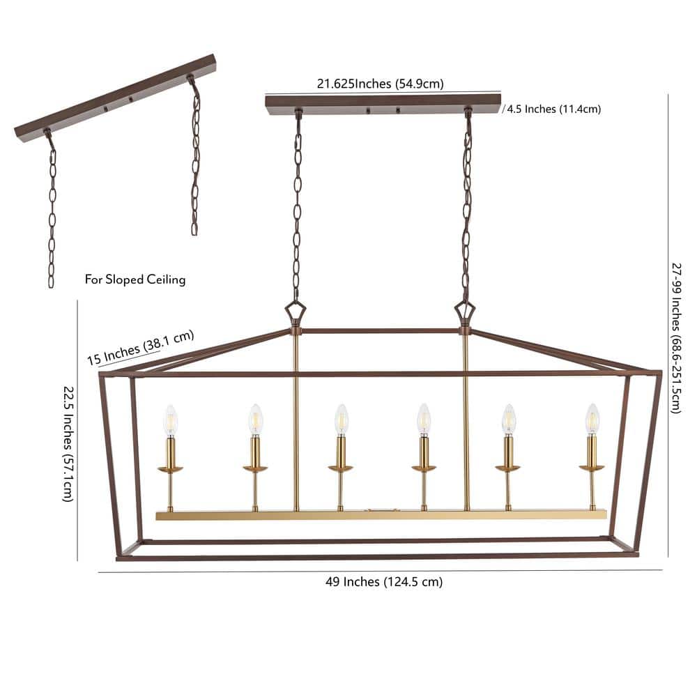 Transitional Geometric Bronze 6-Candle Pendant Light