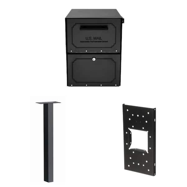 Oasis Classic Black Locking Parcel Mailbox, 46-1/2 in. Black Post and Mounting Board Combo