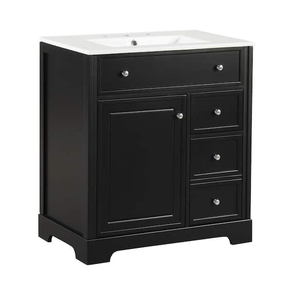 30 in. W x 18.3 in. D x 34 in. H Single Sink Freestanding Bath Vanity in Black with White Ceramic Top