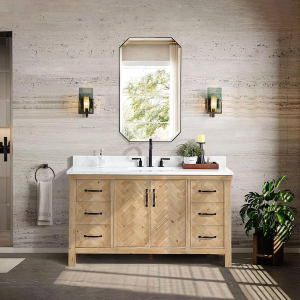 Javier 60 in. W x 22 in. D x 33.9 in. H Single Sink Bath Vanity in Antique Brown with White Grain Composite Stone Top