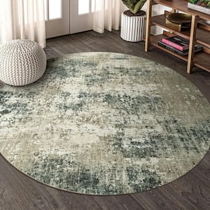 Mist Circle Taupe 4 ft. Modern Abstract Round Area Rug