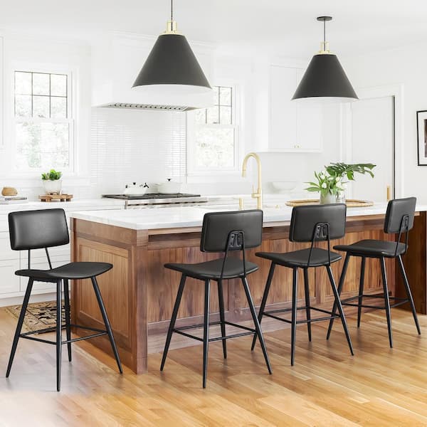 LUE BONA 24.5 in. H Black Metal Counter Height Bar Stools Curved Seat