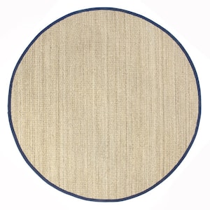 Elijah Seagrass with Border Navy 8 ft. x 8 ft. Round Rug