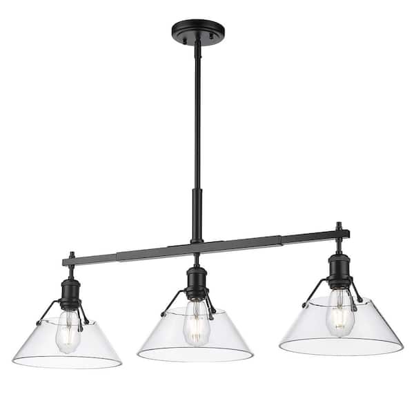 Golden Lighting Orwell 3-Light Matte Black Clear Glass Shaded Linear Pendant Light