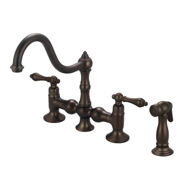 Water Creation 2-Handle Bridge Kitchen Faucet with Metal Side Sprayer in Oil Rubbed Bronze