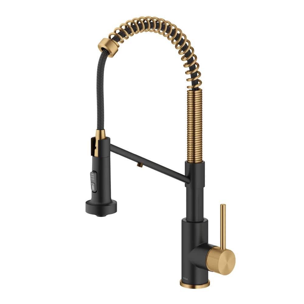 KRAUS Bolden 2-in-1 Commercial Style Pull-Down Single Handle Water Filter Kitchen Faucet in Brushed Brass/Matte Black -  KFF-1610BBMB