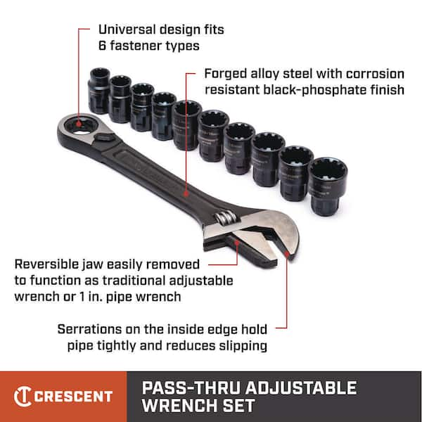 X6 3/8 in. Drive Pass-Thru Adjustable Wrench Set (11-Piece)