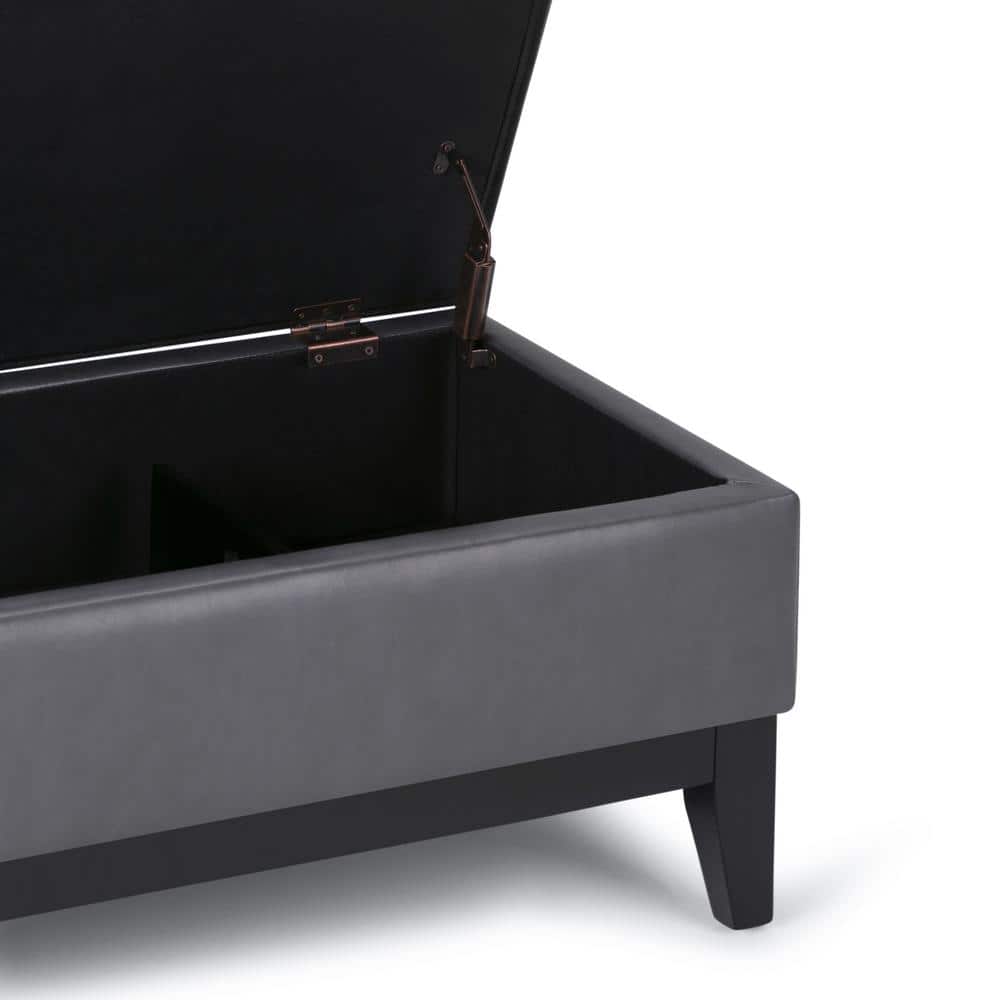 Jackson 42" Stone Grey Faux Leather Tufted Storage Ottoman with Tray