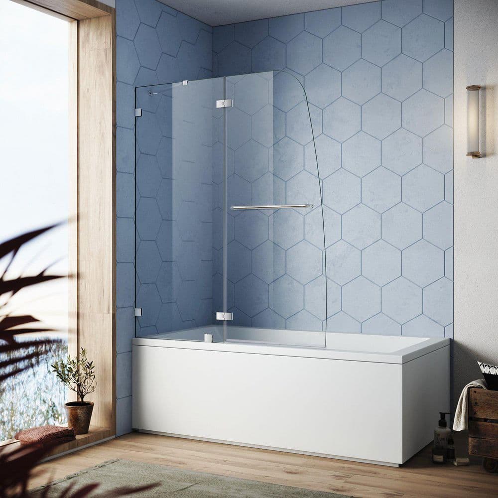 Elegant Frameless Chrome Pivot Bathtub Door with Clear Glass 48"W x 58"H
