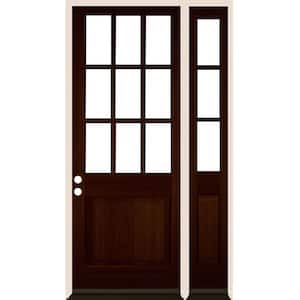50 in. x 96 in. 9-Lite Right-Hand/Inswing Clear Glass Red Mahogany Stain Wood Prehung Front Door Right Sidelite