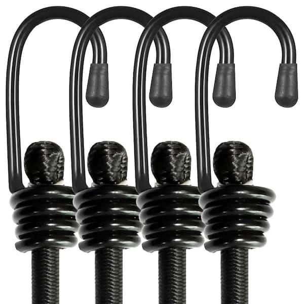 24 in. Heavy Duty Outdoor Elastic Bungee Cords with Hooks for Securing Tarps and Garden Tidying, Black (4-Pack)