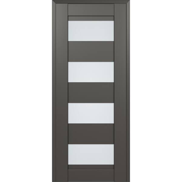 Della 28 in. W. x 84 in. No Bore 4-Lite Frosted Glass Gray Matte Solid Composite Core Wood Interior Door Slab