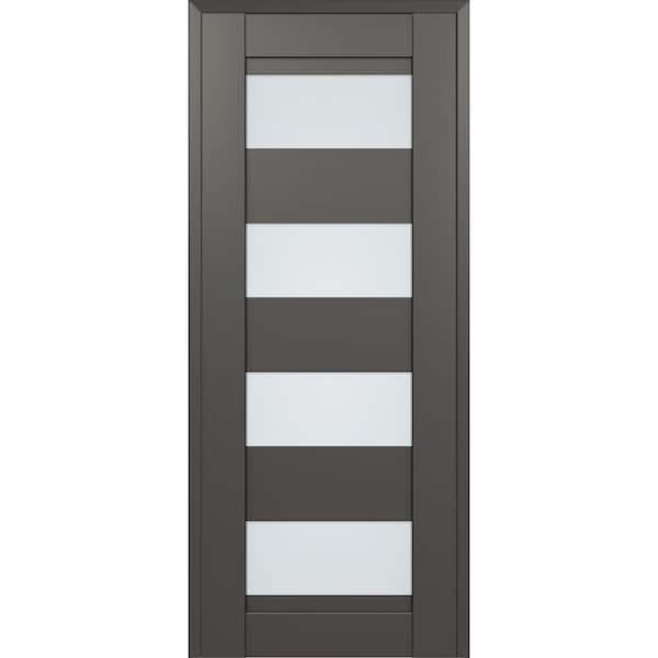 Della 32 in. W. x 96 in. No Bore 4-Lite Frosted Glass Gray Matte Solid Composite Core Wood Interior Door Slab