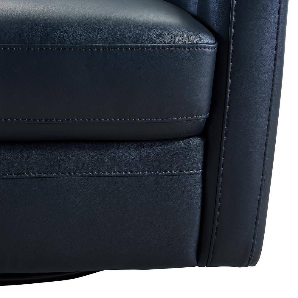 Contemporary Black Leather Swivel Barrel Accent Chair with Wood Base