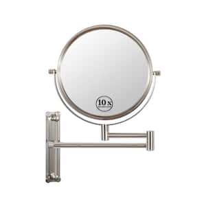 16.7 in. W x 13 in. H Round 2-Sided Framed Wall Mount Magnifying Makeup Bathroom Vanity Mirror in Brushed Nickel