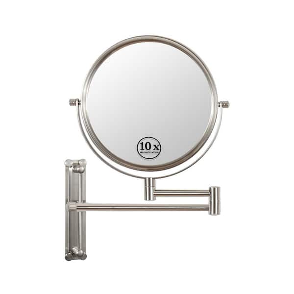 Movisa 16.7 in. W x 13 in. H Round 2-Sided Framed Wall Mount Magnifying Makeup Bathroom Vanity Mirror in Brushed Nickel