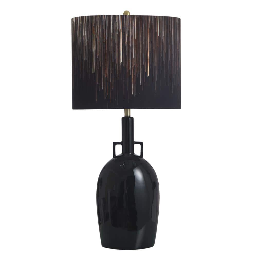 Empire 36.75 in. Gloss Black Transitional 1-Light Standard Floor Lamp for Living Room Linen Drum Shade price history on PriceWatchPro