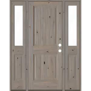 58 in. x 80 in. Rustic Knotty Alder Square Top Left-Hand/Inswing Clear Glass Grey Stain Wood Prehung Front Door w/DHSL