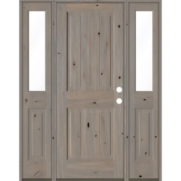 Krosswood Doors 58 in. x 80 in. Rustic Knotty Alder Square Top Left-Hand/Inswing Clear Glass Grey Stain Wood Prehung Front Door w/DHSL