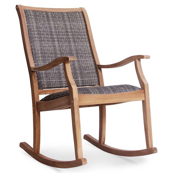 Cambridge Casual Auburn Teak Outdoor Rocking Chair with Brown Upholstered Cushion