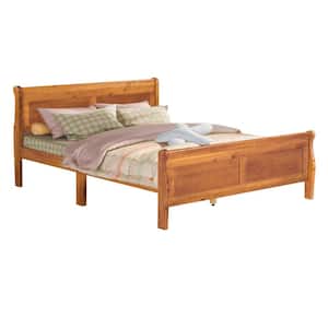62.50 in. W Walnut Queen Solid Wood Sleigh Bed with Headboard and Wood Slat Support