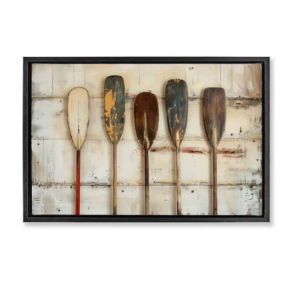 Stupell Industries Rustic Oar Lineup by Arlington Prints Black Floater Frame Coastal Graphic Art Print 17 in. x 25 in.