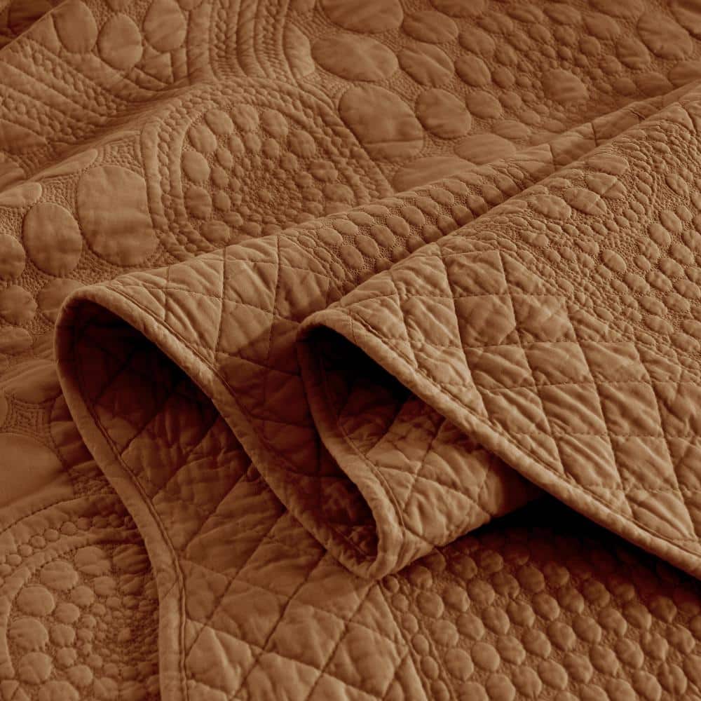 Dusty Orange Cotton Queen Quilt Set with Pillow Shams