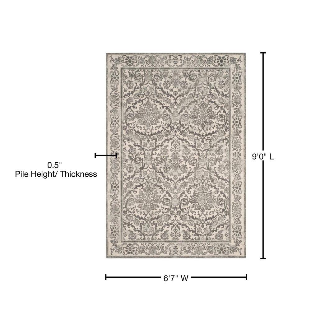 Ivory and Grey Hand-Knotted Synthetic Area Rug 6'7" x 9'