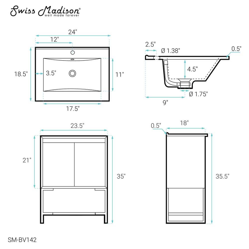 Marseille 24" Wax Oak and White Freestanding Bathroom Vanity