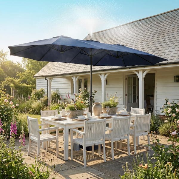 large sun umbrella for patio Ainfox 13ft Thatched Tiki Umbrella, Outdoor Heavy-Duty Double-Sided Rectangle Market Garden, Deck, Backyard, Pool, Beach Its breathable for great airflow and also features water Alpha Joy 15ft Extra Large