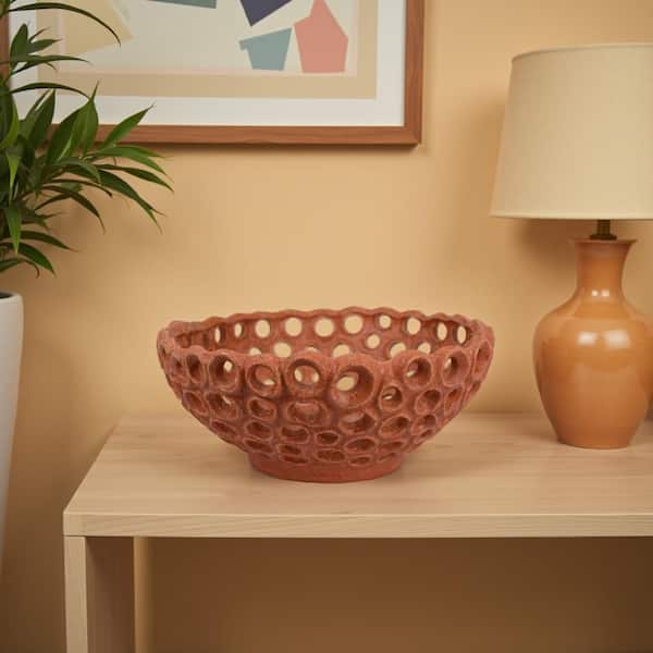 Nian Brown Round Ceramic 12.75 in. Decorative Bowl
