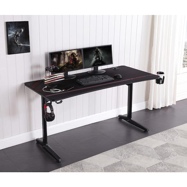 140CM GAMING DESK WITH SHELVES HOME OFFICE RACER COMPUTER PC TABLE -  BLACK(7592)