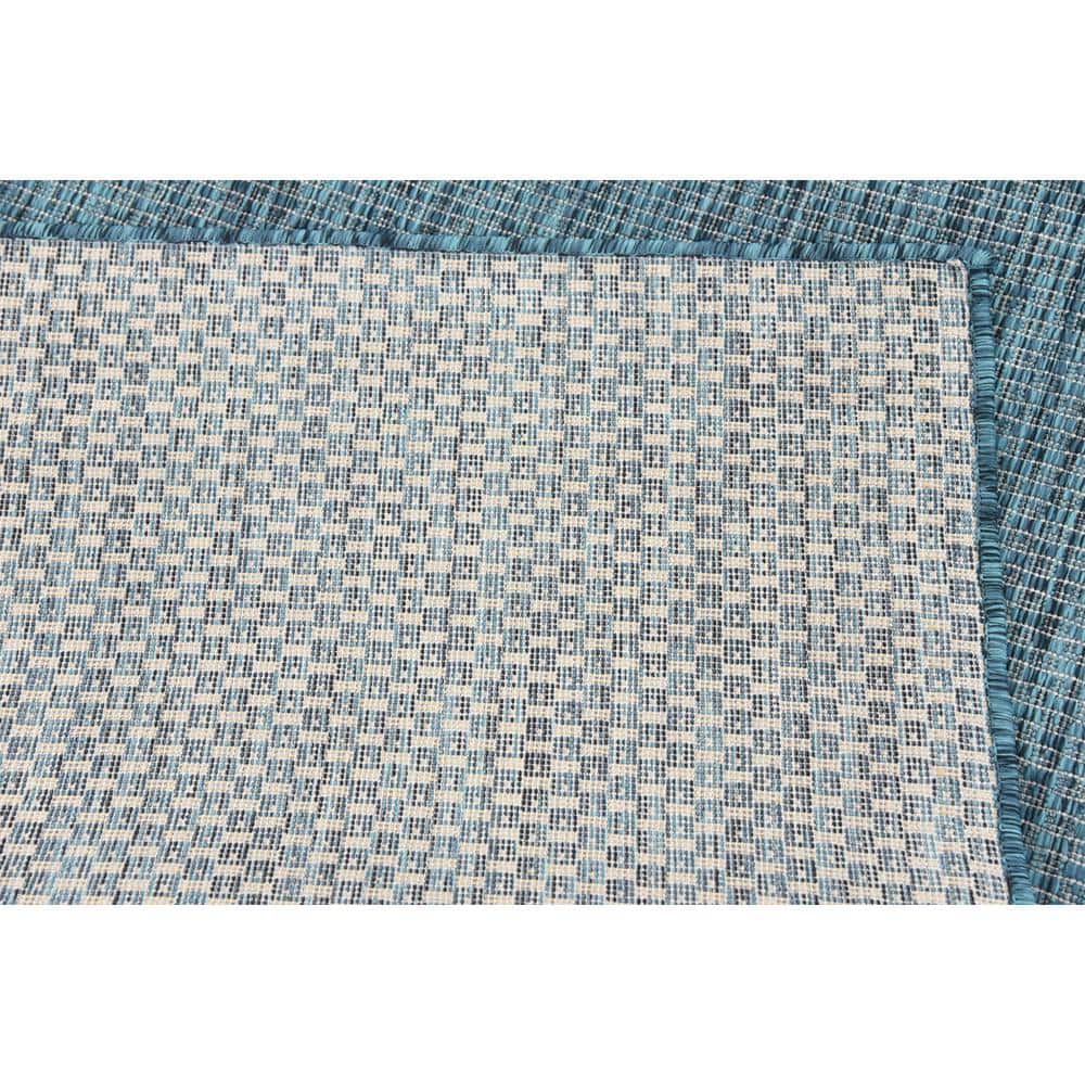 Teal Blue Synthetic 4' x 6' Easy-Care Outdoor Rug