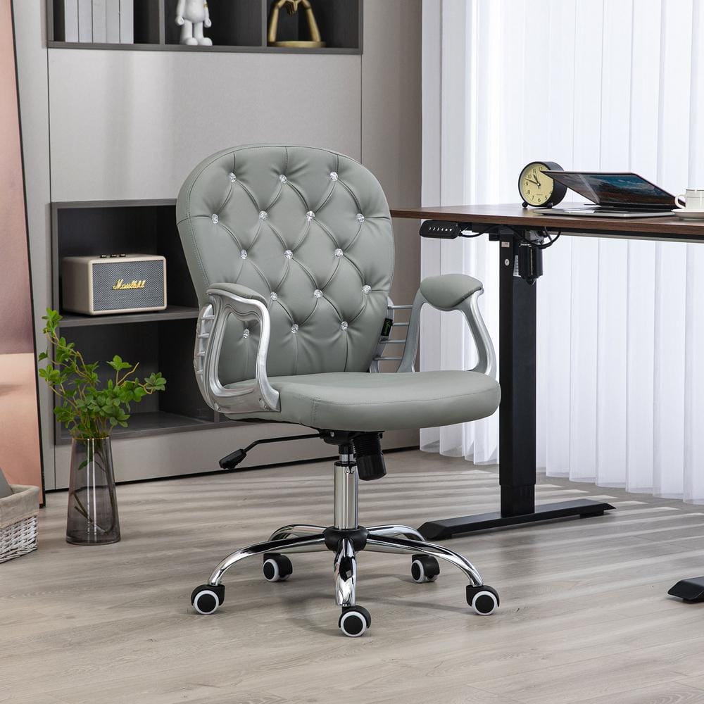 Gray Faux Leather Swivel Task Chair with Metal Arms