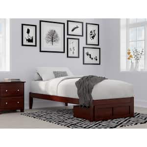 Colorado Walnut Twin Extra Long Solid Wood Storage Platform Bed with Foot Drawer and USB Turbo Charger
