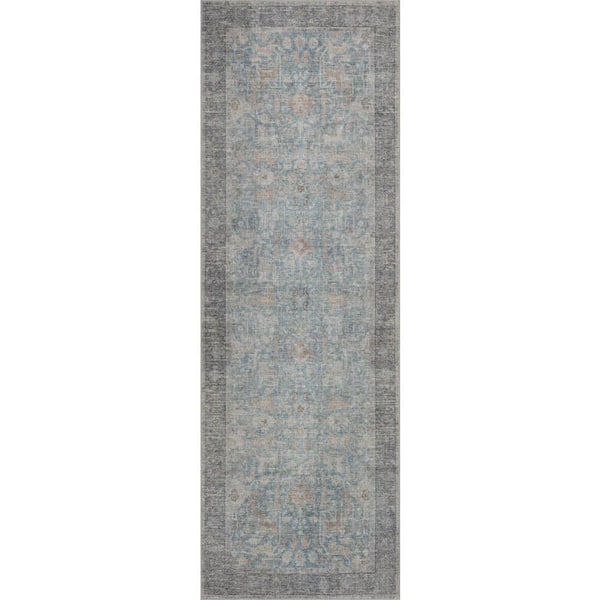 Meliora Vintage and Distressed Washable Area Blue 3 ft. x 8 ft. Indoor Runner Rug