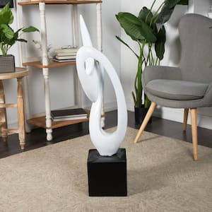 40 in. White Polystone Swirl Abstract Sculpture with Black Base