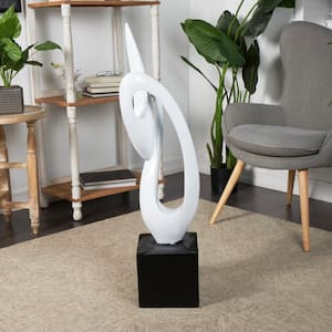 8 in. x 40 in. White Polystone Swirl Abstract Sculpture with Black Base