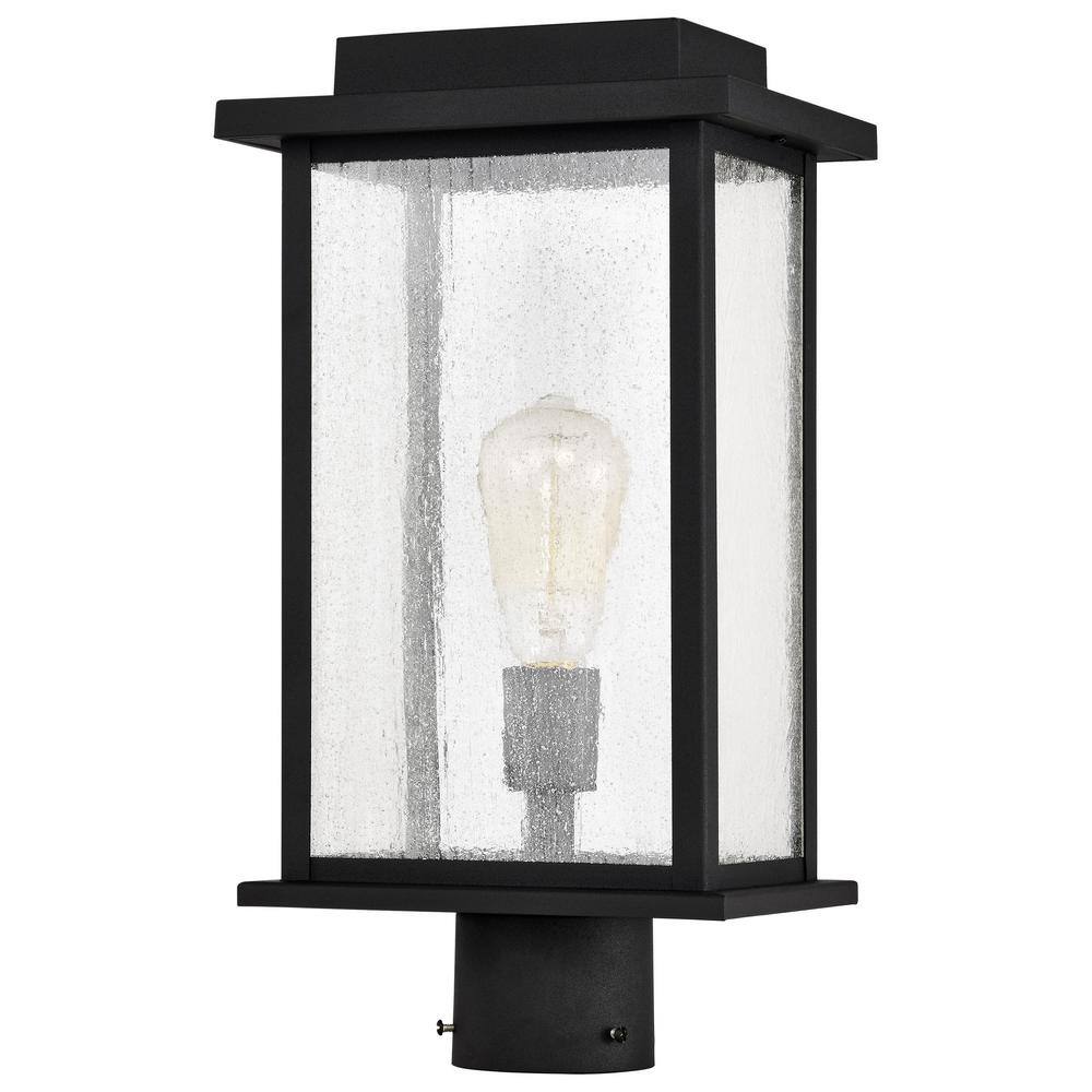 Sullivan Matte Black Outdoor Post Lantern with Clear Seeded Glass