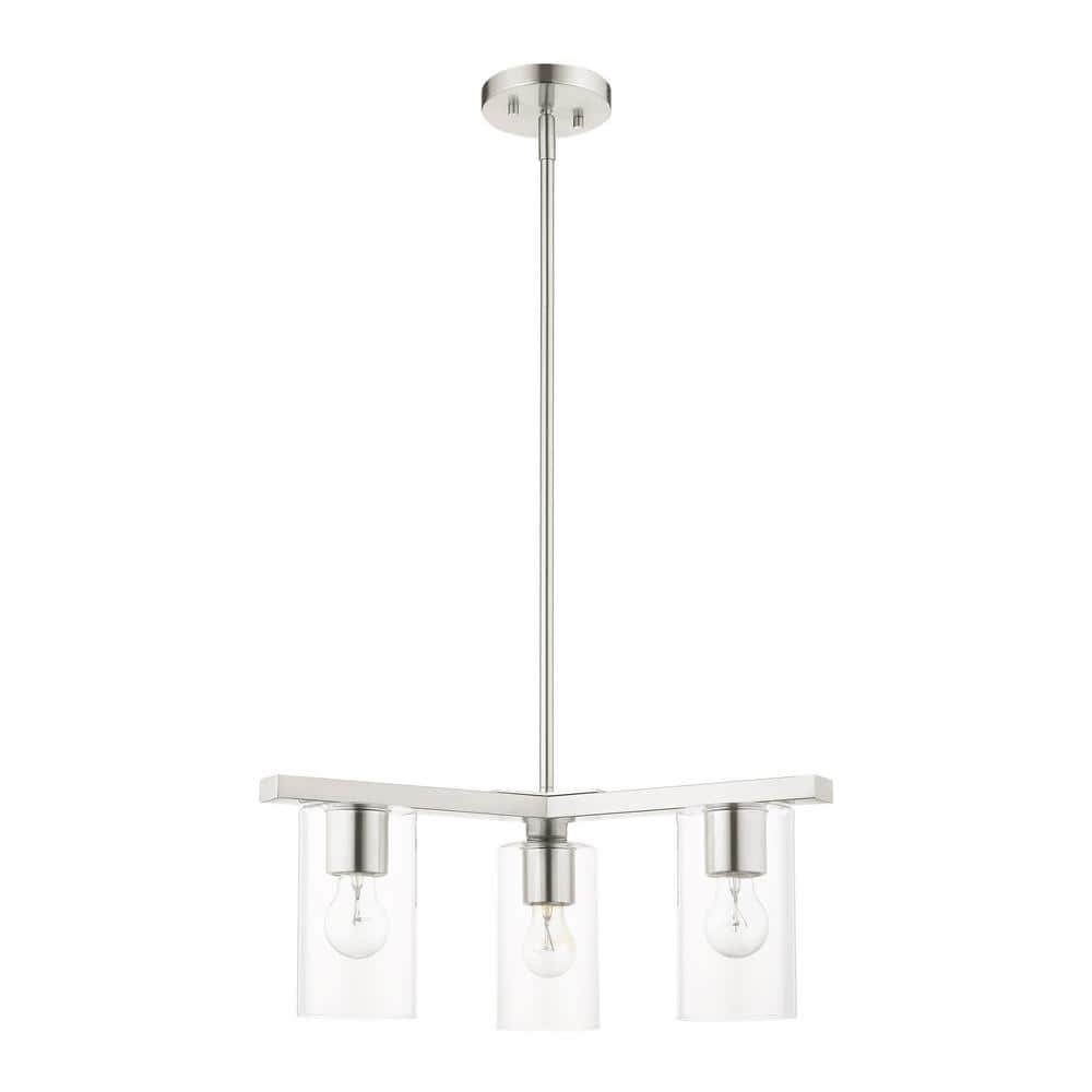 Zurich Elegance 3-Light Brushed Nickel Chandelier with Clear Glass