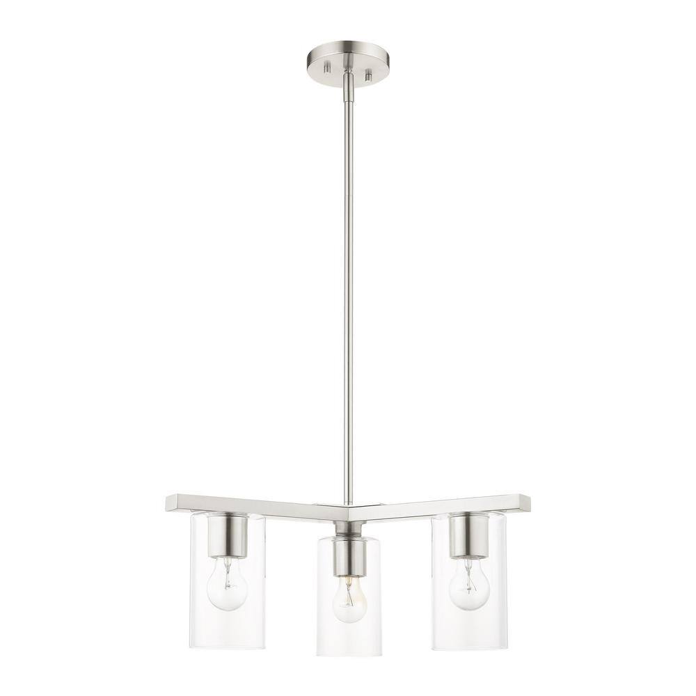 Zurich Elegance 3-Light Brushed Nickel Chandelier with Clear Glass