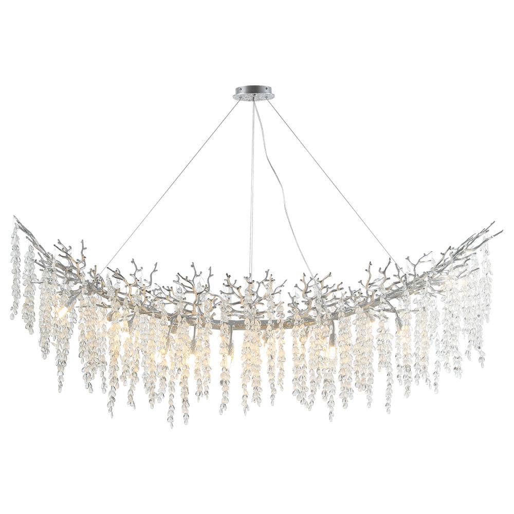 YUYI 63 in. 16-Light Modern Crystal Chandelier, Silver Tree Branch