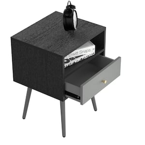 1-Drawer Dark Grey Nightstand 21.5 in. H x 13.7 in. W x 15.7 in. L Side Table Accent Table