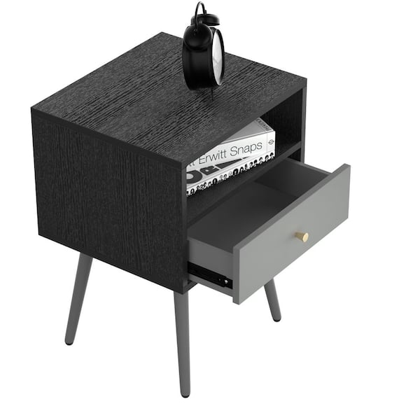 sumyeg 1-Drawer Dark Grey Nightstand 21.5 in. H x 13.7 in. W x 15.7 in. L Side Table Accent Table