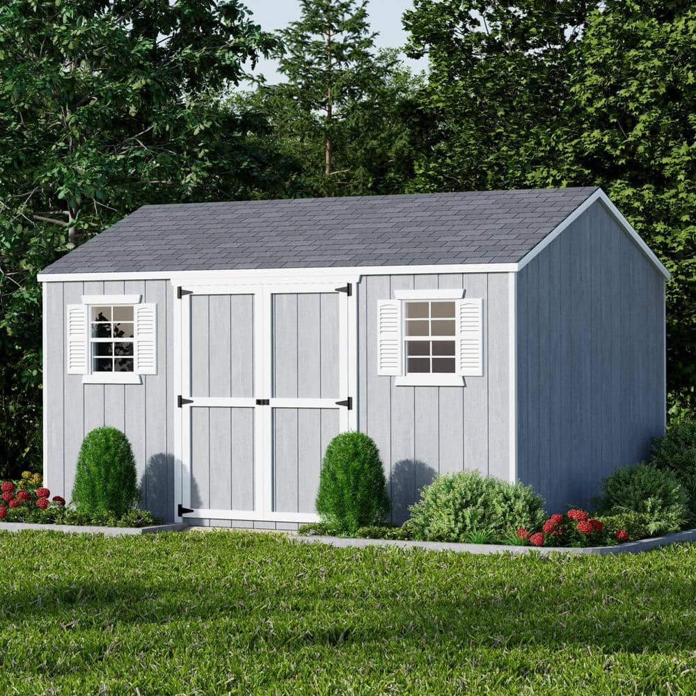 12x14 Dark Gray Wooden Workshop Shed with Windows and Floor