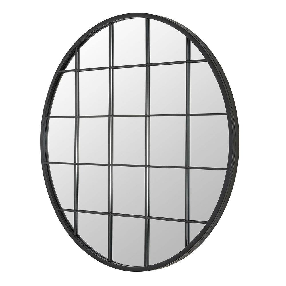 Simmie 36" Round Black Grid Overlay Decorative Mirror
