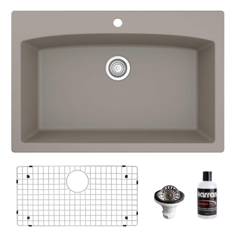 Concrete Quartz 33'' Single Bowl Drop-In Kitchen Sink Kit